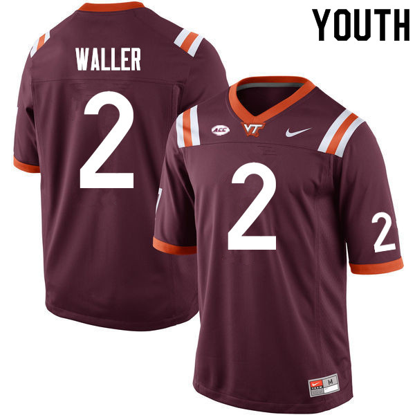 Youth #2 Jermaine Waller Virginia Tech Hokies College Football Jerseys Sale-Maroon